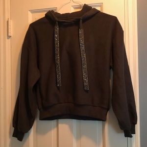 6ixty8ight Gray hoodie with sparkle drawstrings S